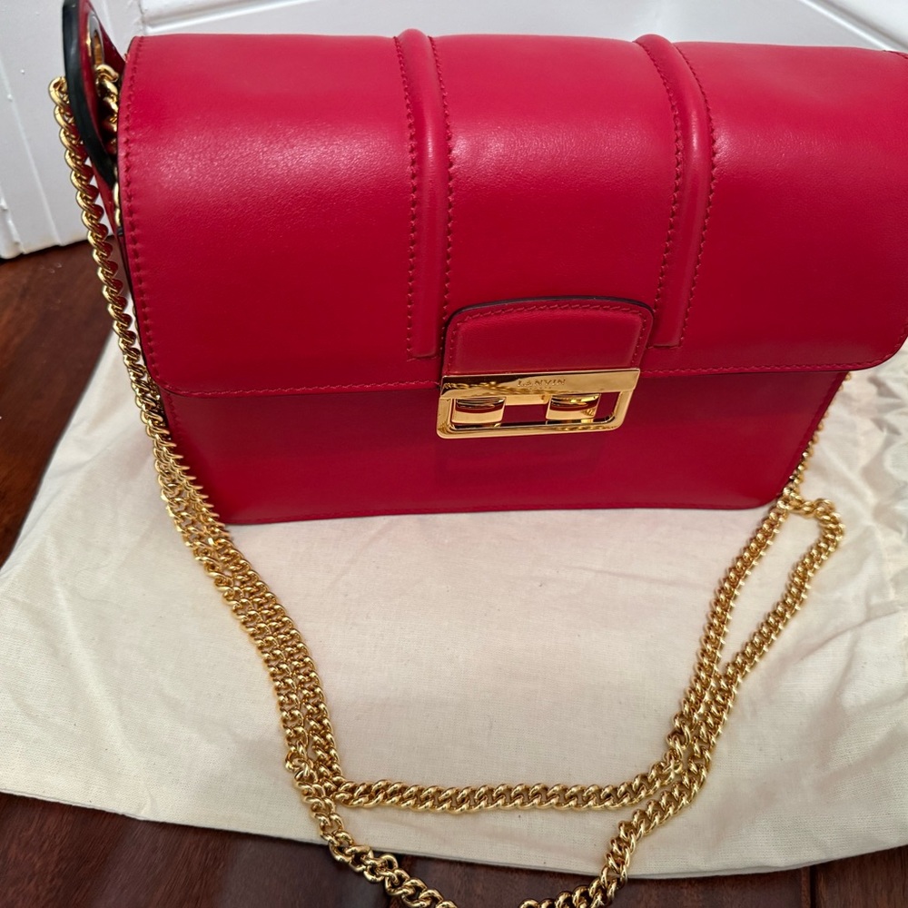 Lanvin Jiji-Crimson Leather Shoulder Bag with Gold Chain - Picture 2 of 6
